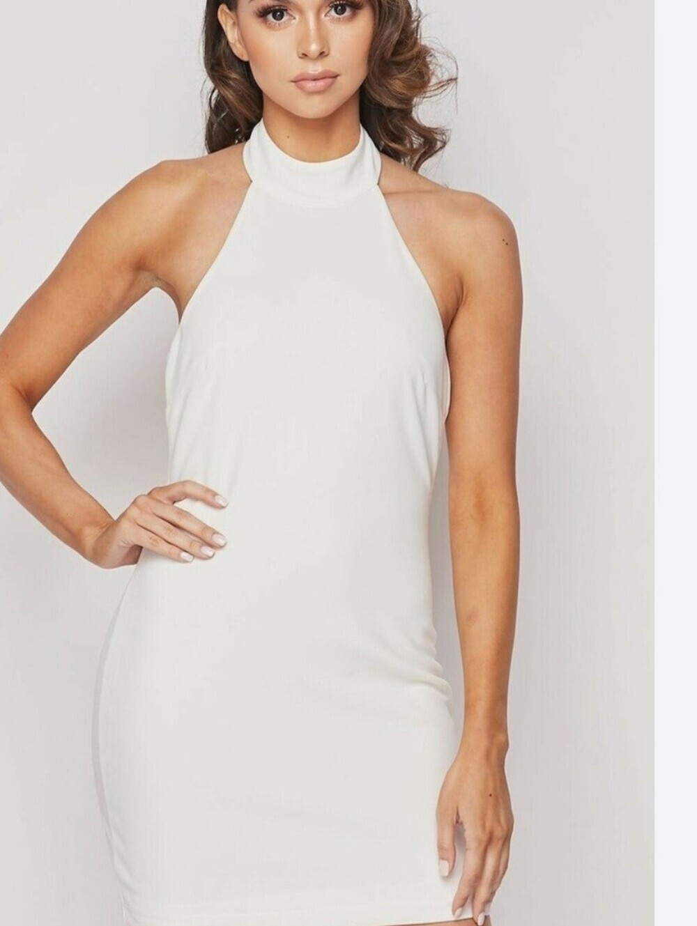 Teeze Me White One-Shoulder High Neck Dress